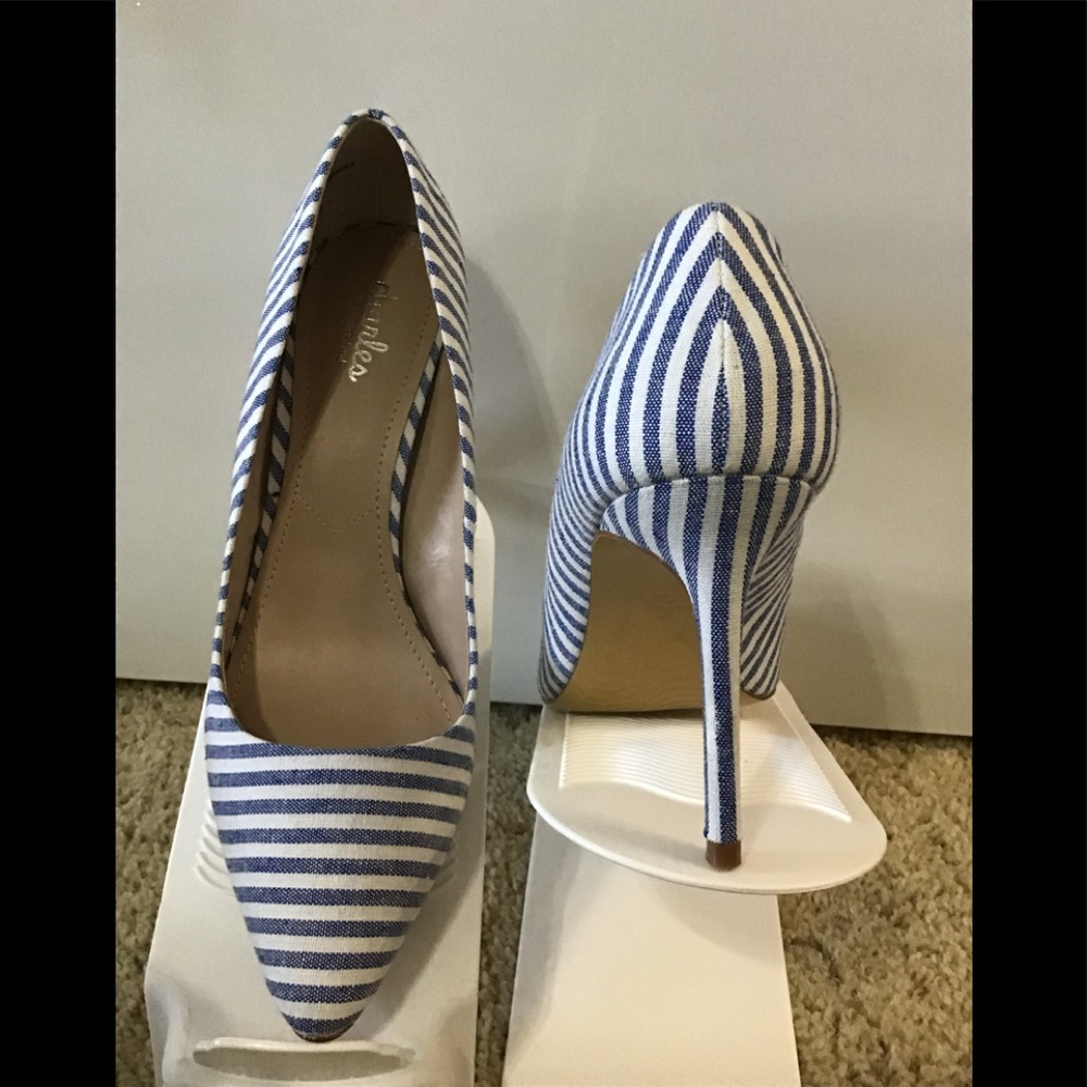 Charles David blue and white jean heels